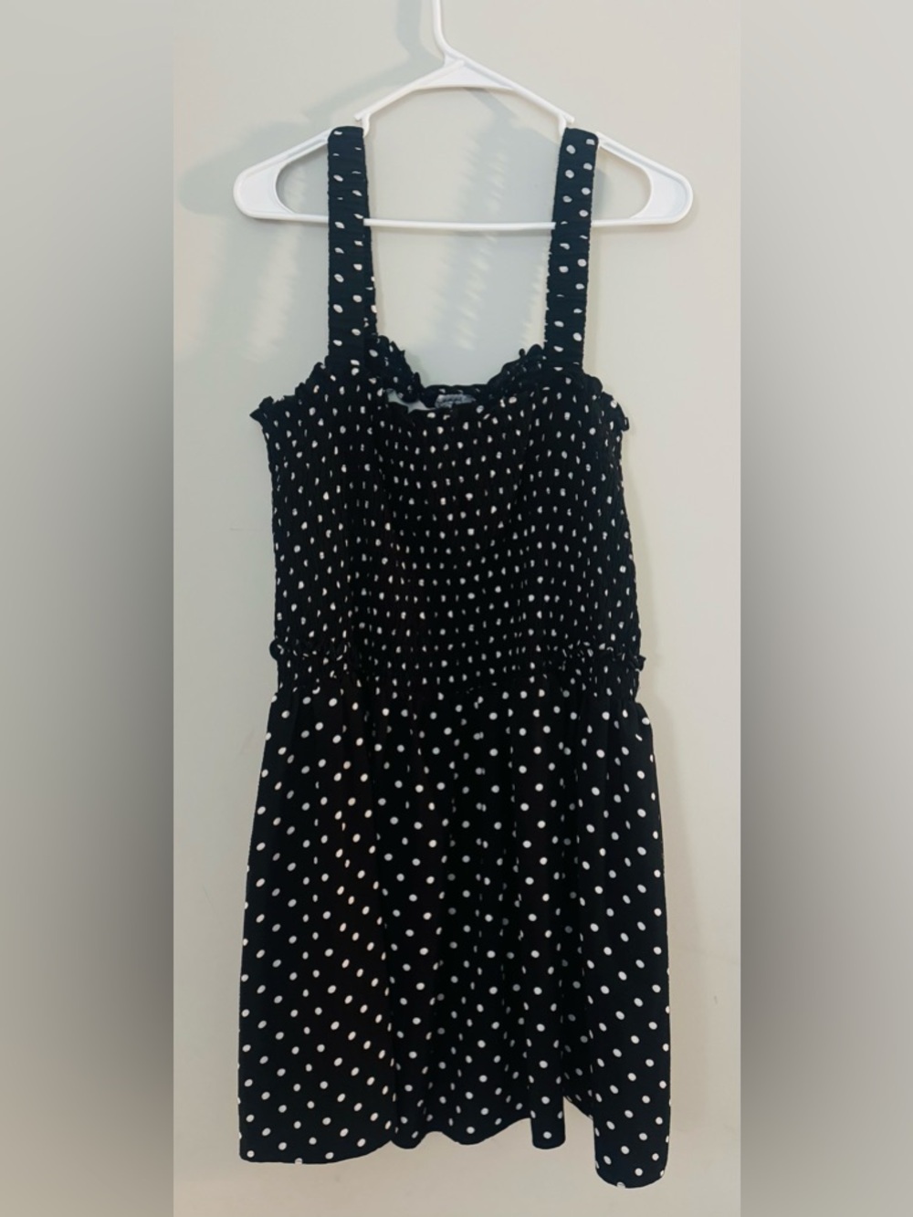 white birch Black and White Polka Dot Smocked romper with caged back 2x
